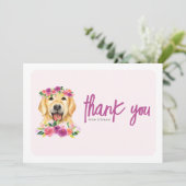 ウォーターカラーゴールデンレトリバーパープルフローラ誕生日 サンキューカード (スタンド正面)