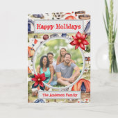 ウォーターカラーサッカーキャンピングファミリーフォトホリデー カード (正面)