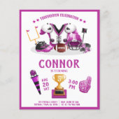 ウォーターカラーサッカーピンクバジェット誕生日招待状 (正面)