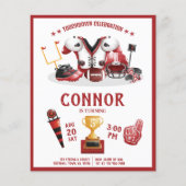 ウォーターカラーサッカーレッドバジェット誕生日招待状 (正面)