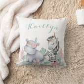 ウォーターカラーサファリアニマルズベビー子供部屋ガール クッション (ブランケット)