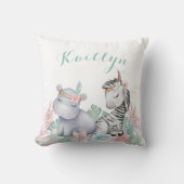 ウォーターカラーサファリアニマルズベビー子供部屋ガール クッション (正面)