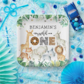 ウォーターカラーサファリアニマルズワイルドワン誕生日紙 ペーパープレート (パーティー)