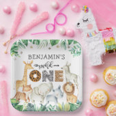 ウォーターカラーサファリアニマルズワイルドワン誕生日紙 ペーパープレート (パーティー)