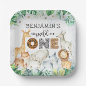 ウォーターカラーサファリアニマルズワイルドワン誕生日 ペーパープレート (正面)