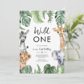 ウォーターカラーサファリアニマルズワイルドワン誕生日 招待状 (スタンド正面)