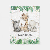 ウォーターカラーサファリアニマルズ男の赤ちゃん子供部屋 フリースブランケット (正面)