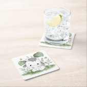 ウォーターカラーサファリエレファントベビーデザイン スクエアペーパーコースター (インサイチュ)