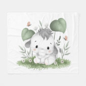 ウォーターカラーサファリエレファントベビーデザイン フリースブランケット (正面(横))