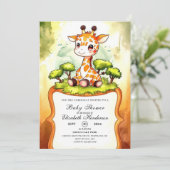 ウォーターカラーサファリキリン赤ちゃんシャワー 招待状 (スタンド正面)