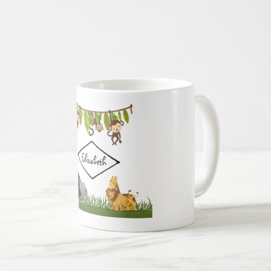 ウォーターカラーサファリジャングルアニマルイラストレーション コーヒーマグカップ (正面右)