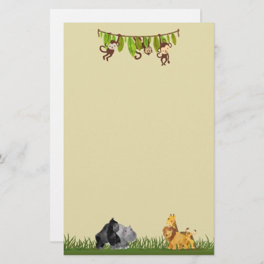 ウォーターカラーサファリジャングルアニマルイラストレーション 便箋 (正面/裏面)