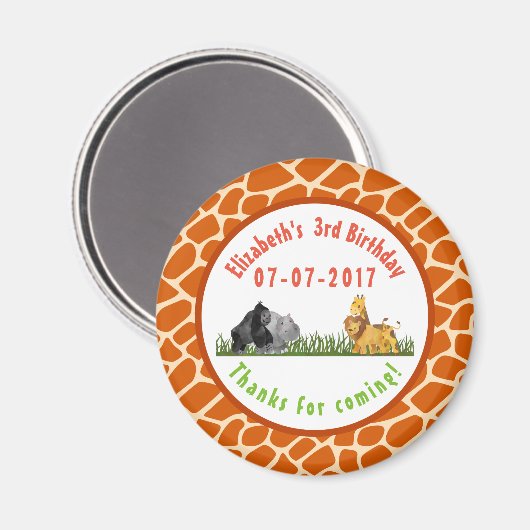 ウォーターカラーサファリジャングルアニマルズ感謝してい誕生日 マグネット (正面/裏面)