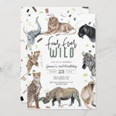 ウォーターカラーサファリフォーエバーワイルド誕生日 招待状 (正面/裏面)