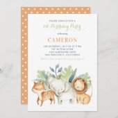 ウォーターカラーサファリフレンズ子供の誕生日パーティー 招待状 (正面/裏面)