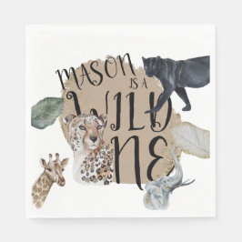ウォーターカラーサファリワイルドワンアニマルバースデーパーティー スタンダードランチョンナプキン