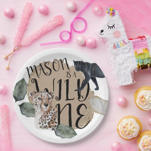 ウォーターカラーサファリワイルドワンアニマルバースデーパーティー ペーパープレート (パーティー)