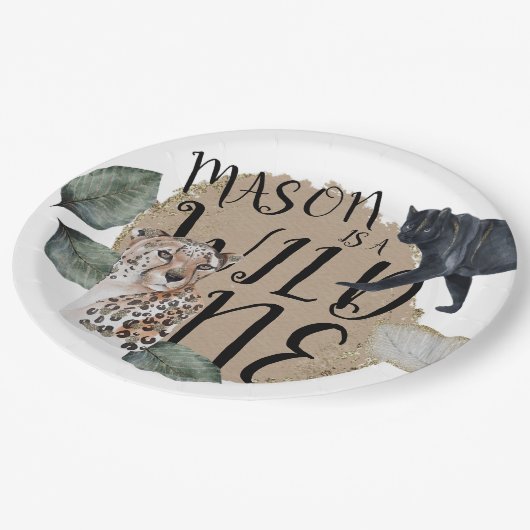 ウォーターカラーサファリワイルドワンアニマルバースデーパーティー ペーパープレート (アングル)