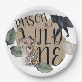 ウォーターカラーサファリワイルドワンアニマルバースデーパーティー ペーパープレート (正面)