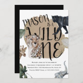 ウォーターカラーサファリワイルドワンアニマルバースデーパーティー 招待状 (正面/裏面)