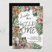 ウォーターカラーサファリワイルドワンベビーアニマルズ誕生日 招待状 (正面/裏面)