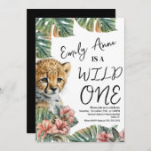 ウォーターカラーサファリワイルドワンベビーアニマル誕生日B 招待状 (正面/裏面)