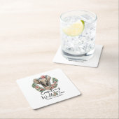 ウォーターカラーサファリワイルドワンベビーゾウ誕生日 スクエアペーパーコースター (インサイチュ)