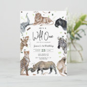 ウォーターカラーサファリワイルドワン誕生日招待状 招待状 (スタンド正面)