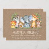 ウォーターカラーサファリ動物ベイビーシャワー kraft 招待状 (正面/裏面)