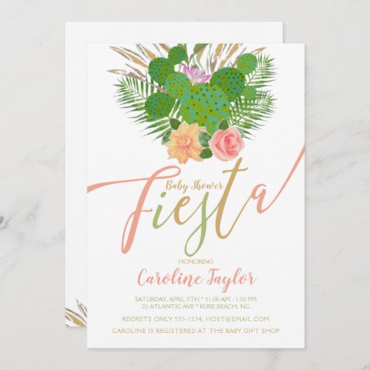 ウォーターカラーサボスフィエスタベビーシャワーフローラ 招待状 (正面/裏面)