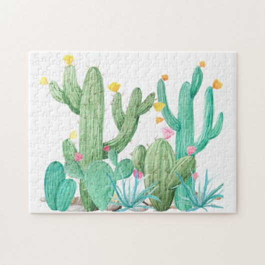 ウォーターカラーサボタスガーデンサボティデザートサウスウエスト ジグソーパズル (横)