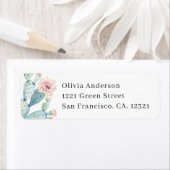 ウォーターカラーサボテン差出人住所ラベル | 砂漠の結婚式 ラベル (インサイチュ)