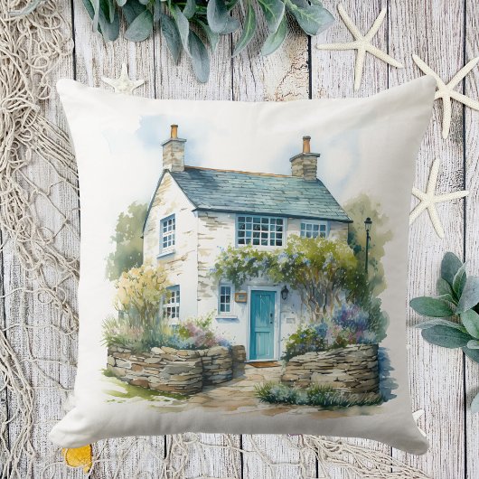 ウォーターカラーサマーイングリッシュカントリーコテージ クッション