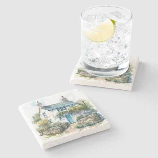 ウォーターカラーサマーイングリッシュカントリーコテージ ストーンコースター (横)