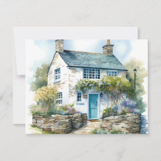 ウォーターカラーサマーイングリッシュカントリーコテージ ノートカード (正面)