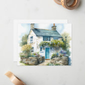 ウォーターカラーサマーイングリッシュカントリーコテージ ノートカード (正面/裏面インサイチュ)