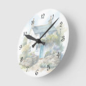 ウォーターカラーサマーイングリッシュカントリーコテージ ラウンド壁時計 (傾斜)
