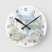 ウォーターカラーサマーイングリッシュカントリーコテージ ラウンド壁時計 (正面)