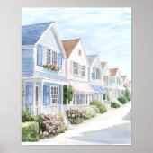 ウォーターカラーサマーパステルコースタルコテージ ポスター (正面)