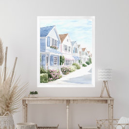 ウォーターカラーサマーパステルコースタルコテージ ポスター