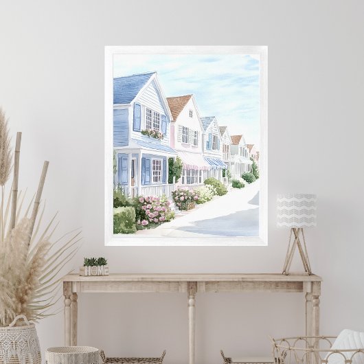 ウォーターカラーサマーパステルコースタルコテージ ポスター