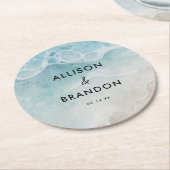 ウォーターカラーサマービーチ結婚式 ラウンドペーパーコースター (アングル)