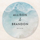 ウォーターカラーサマービーチ結婚式 ラウンドペーパーコースター (正面)