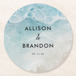 ウォーターカラーサマービーチ結婚式 ラウンドペーパーコースター