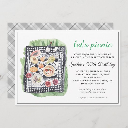 ウォーターカラーサマーピクニックパーティの招待状 招待状 (正面/裏面)