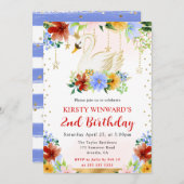 ウォーターカラーサマーフラワーズスワン誕生日 招待状 (正面/裏面)
