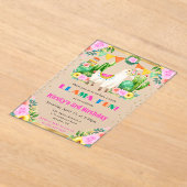 ウォーターカラーサマーフローララマス子供の誕生日 アクリル招待状 (レイダウン)