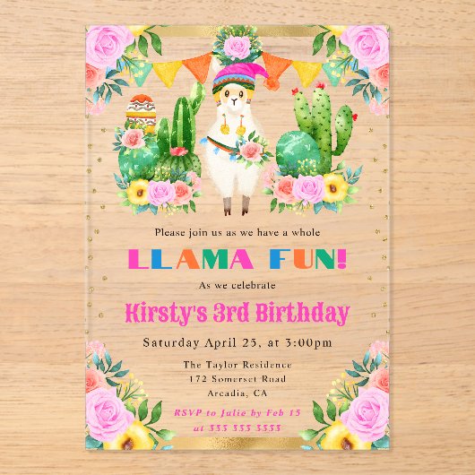 ウォーターカラーサマーフローララマス子供の誕生日 アクリル招待状 (正面)