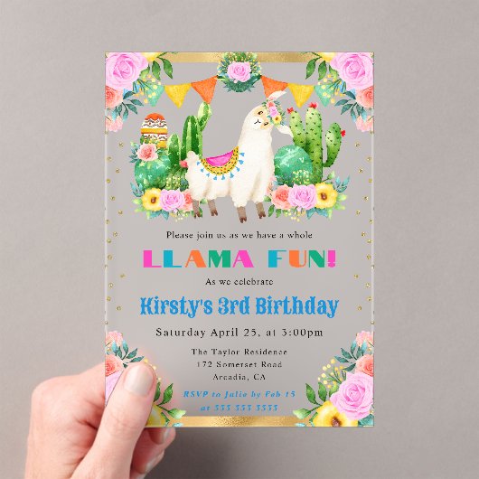 ウォーターカラーサマーフローララマス子供の誕生日 アクリル招待状 (インサイチュ (ポータブル))