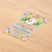 ウォーターカラーサマーフローララマス子供の誕生日 アクリル招待状 (レイダウン)